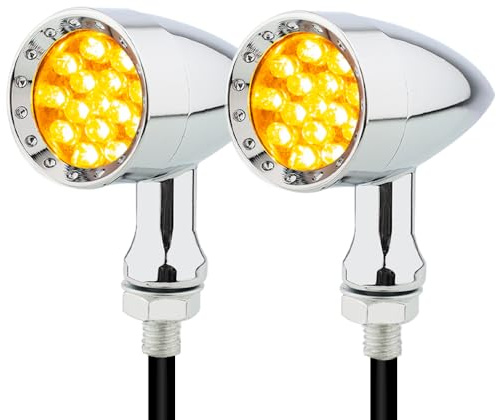 TSUNG Bullet LED Turn Signal Light Motorcycle Front Rear Indicator Small Blinker Universal for Cruiser Chopper Bobber Cafe Racer Street Bike (B-Chrome-Amber)