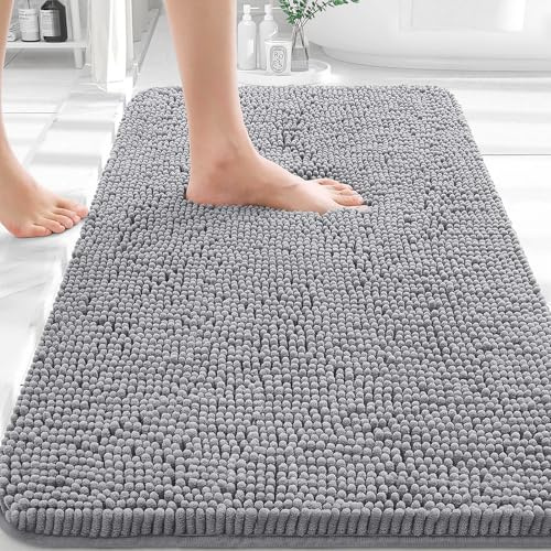 OLANLY Bathroom Rugs 36x24, Extra Soft Absorbent Chenille Bath Rugs, Rubber Backing Quick Dry, Machine Washable Bath Mats for Bathroom Floor, Tub and Shower, Home Decor Accessories, Grey