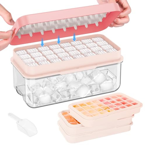 Cubiteras para hielo, Contenedor De Hielo, 96 Cubos De Hielo, Molde De Hielo Con Tapa, Con 3 Bandeja, Liberación Fácil Con Presión, A Prueba De Fugas, Para Enfriar Cócteles, Whisky, Café, Rosa