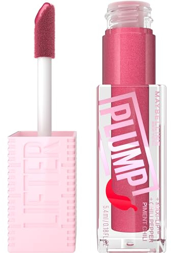 MAYBELLINE Lifter Gloss Lifter Plump, Plumping Lip Gloss with Chili Pepper and 5% Maxi-Lip, Mauve Bite, Sheer Mauve, 1 Count