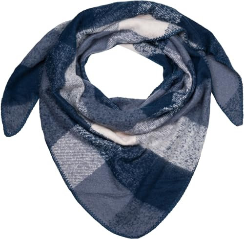 styleBREAKER Damen XXL Web Dreieck Schal mit buntem Karo Muster, Dreiecktuch Kariert, Winter Schal warm weich, Tuch 01020050, Farbe:Dunkelblau-Blau-Weiß