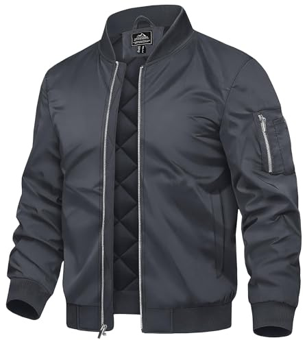 TACVASEN Mens Winter Coats Bomber Jackets Warm Casual Windproof Bomber Jacket Zip Up Baseball Jacket Dark Grey,M