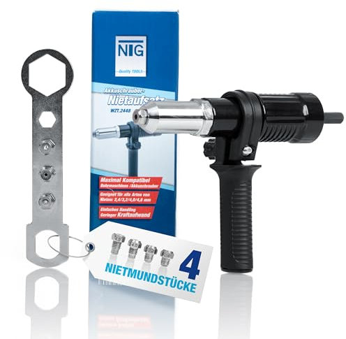 NTG Nietaufsatz für Akkuschrauber und Bohrmaschinen, Blindnietadapter, Nietenzangen, zum Nieten von Blindnieten, für Nieten von 2,4-4,8 mm