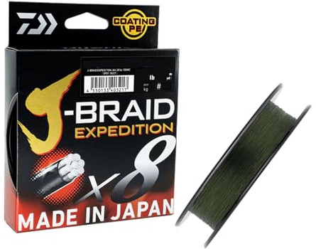 Daiwa Tresse 8 Brins J-Braid Expedition - 300m - PE.8 - D.0.42mm - R.46.5kg-103lb - Dark Green - 12551142 - Equipement pour la peche sportive