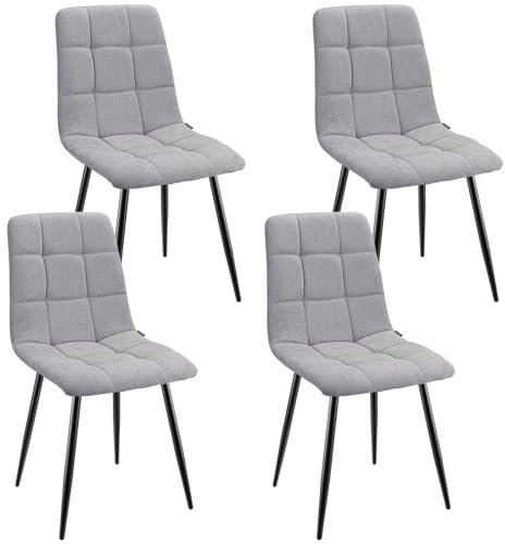 WAFTING Esszimmerstühle 4er Set, Gepolsterter Stuhl mit Hoher Rückenlehne und Leinendesign, Esstischstühle mit Metallfuß, für Esszimmer, Wohnzimmer, Küche, Schlafzimmer und Empfangsraum, Grau