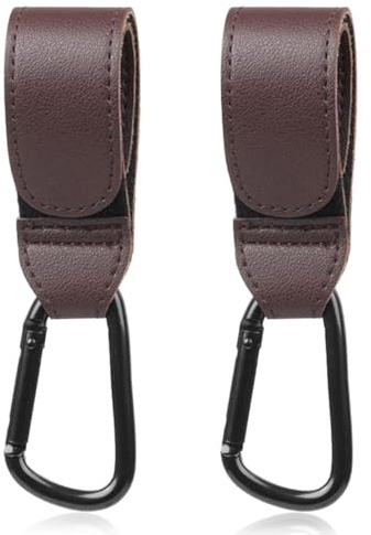 Shabany Ganchos de 2 unidades, ajuste universal, gancho universal para cochecito de bebé, gancho para bolso, ajustable y resistente, cierre de , color marrón rojizo