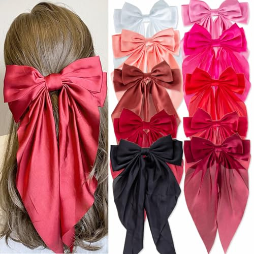 10 PCS Hair Bows,Big Bows for Girls and Womens,Hair Bows for Womens,Hair Ribbons,Large Hair Bow for Women,Big Hair Bow,Bows for Women,Oversized Long-tail Cute Aesthetic Hair Accessories（Red Series）