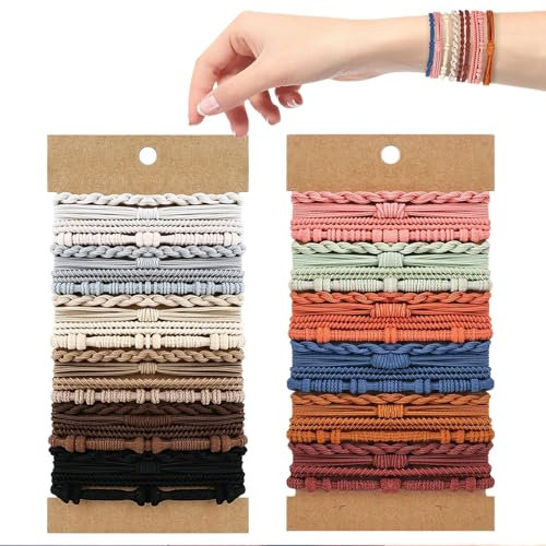 Yamobi 48 Stück Haargummis Damen Boho, Geflochtene Scrunchies Set, Elastische Haargummis für Mädchen, Haarschmuck für Zopfhalter, Armbänder, Handgelenk Haargummis