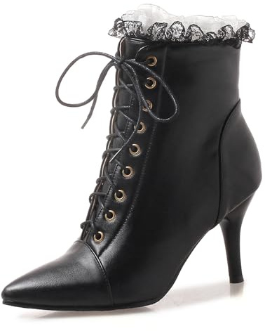 OALEEN Bottines à Lacetes Femme Hiver Talon Haut Aiguille Sexy Bout Pointu Effet Cuir Dentelle Soirée Boots Chaussures Noir 38