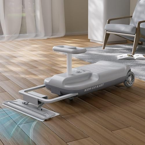 Karts para niños con función de limpieza de pisos, velocidad variable de 5 velocidades, carrito para niños con trapeador, barra de dirección con cojinetes, ruedas brillantes y almacenamiento,Grey