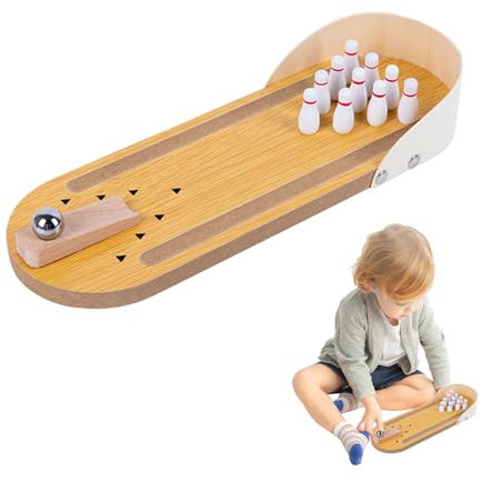 quiodok Tisch Bowling Set Mini Bowling Spiel mit hölzernen Desktop Dekoration mit 10 Pins Holz Mini Bowling Spielzeug Kegelspiel für Kinder Tisch-Bowling für Kinder ab 3 Jahre