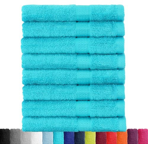 BaSaTex Frottéhanddukar, set av mjuk bomull – 50 x 100 cm – 100 % bomull Öko-Tex Made in Green Certifierad | 8 x handduk i turkos