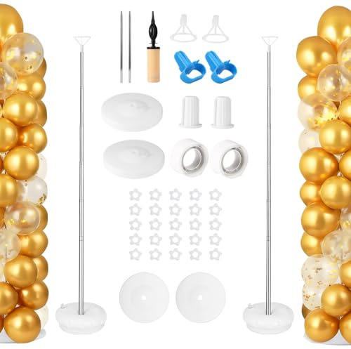 OUZHOU Lot de 2 arches de ballons réglables en hauteur de 2 m avec poteaux télescopiques en métal réutilisables, supports de ballons pour décoration de fête d'anniversaire, de mariage