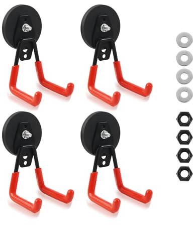 Dakchor Heavy Duty Magnetic Hooks, Magnet Garage Storage Hooks 4 Pack - Orange Magnet Hooks for Hanging Tools, Garage Organization, Secure Metal Cabinet & Steel Surfaces