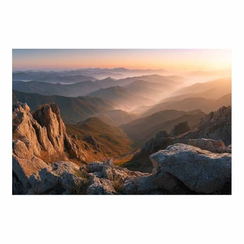 ZAMAEIU paisajes naturales Cuadro En Lienzo, Montañas al Amanecer, Decoracion Pinturas, Murales Modernos Impresiones Para Dormitorio Salon Poster（marrón-60x90cm Sin marco