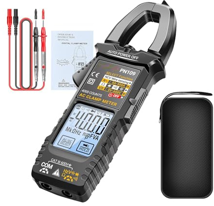 Pince Ampèremétrique Multimètre - Multimètre Pince DC 4000 Points,Testeur Numérique Portable avec Rétroéclairage LCD pour Courant Tension Circuit Condensateur Automobile Câble - Disjoncteur Automobile