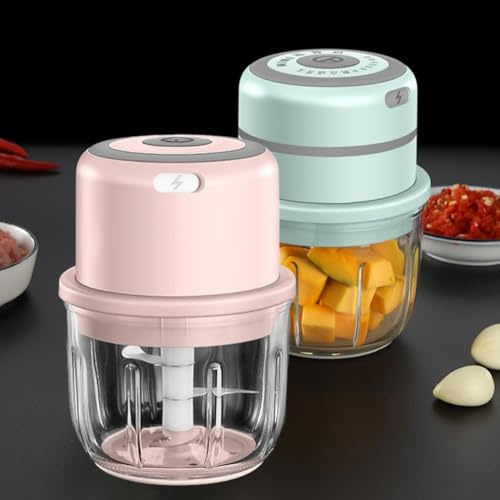 FUBESK Procesador eléctrico inalámbrico de 300 ml con hoja de acero inoxidable 304 para ajo, hierbas, nueces, verduras, para rosa/verde/blanco