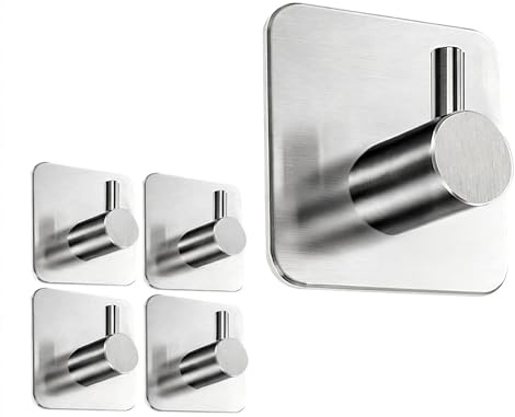 Motswedi Ganci Adesivi, 5 Pezzi, Acciaio Inossidabile, Appendi Accappatoio Bagno, Porta Asciugamani Bagno Adesivo per Appendere Accappatoi, Cappotti e Chiavi