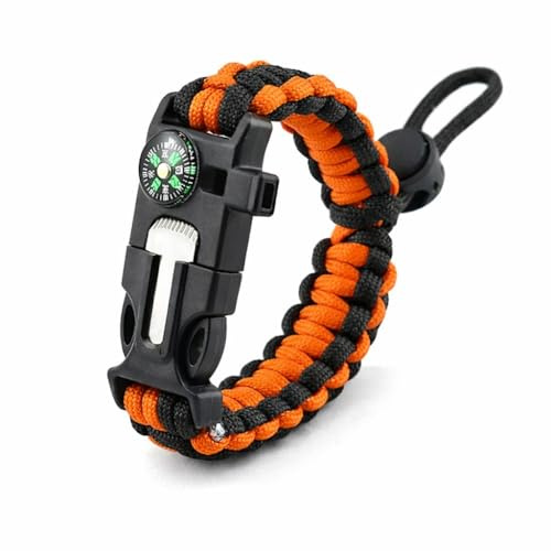 PRIMAL SURVIVAL Paracord Bracelet – Hiking & Camping Gear with Compass, Whistle & Adjustable Wristband | Outdoor Safety & Adventure Accessory (Orange)