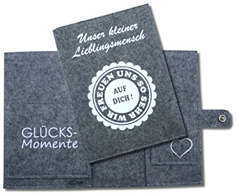 Goldi-Design Étui de protection pour carnet de maternité - Personne préférée - 2 compartiments intérieurs - Fermeture à bouton-pression avec logo - Gris chiné, Gris mélangé, Mutterpasshülle