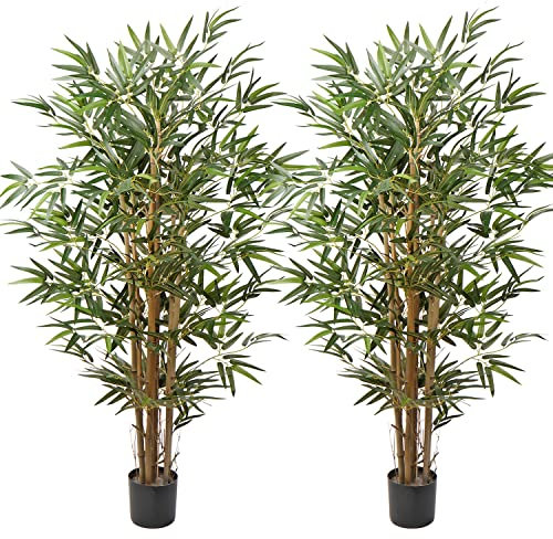 Kunstbaum Künstliche Bambus Dekopflanze Kunstpflanze mit Echtholzstamm, Terrasse Balkon Sichtschutz Bambus, Höhe: 4 Feet/121.9CM 2 Stück