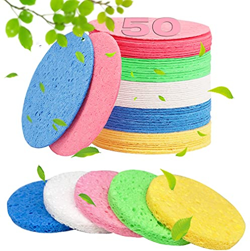METUUTER 50 esponjas faciales comprimidas para esteticistas, esponja de limpieza facial de celulosa 100% natural, esponjas de spa para limpieza facial, masaje, exfoliación de poros, máscara