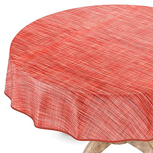 Tischdecke abwaschbar Wachstuch Wachstuchtischdecke Rund 140cm mit Saum Leinen Textil Optik Rot Gartentischdecke Wachstuch