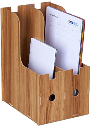 Relaxdays Portadocumenti, 2 Scomparti Documenti DIN A4, 32x18,5x24 cm, Organizer, Portariviste Ufficio e Scuola, Marrone, Fibra di Legno
