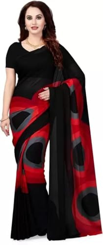 Yashika Dam Georgette tryckt sari med blusstycke, Röd 02, One Size