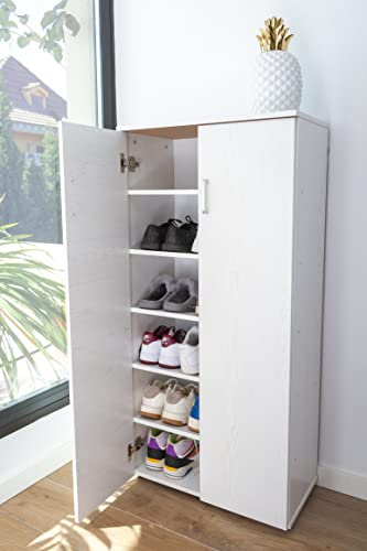 DUPI Mueble Zapatero Librería de Dos Puertas, Madera, Zapatero Puertas de Libro Mueble Auxiliar, Medidas: 60cms Ancho, 32.5cms Profundo, 124cms Alto (Blanco)