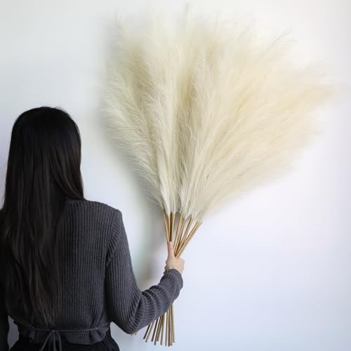 12 Stück Pampasgras Künstlich Groß,115CM Pampasgras XXL Flauschig,Künstliche Trockenblumen Deko für Boho Vase,Bodenvase,Dekoration Wohnzimmer,Schlafzimmer,Hochzeit,Artificial Reed (Beige)