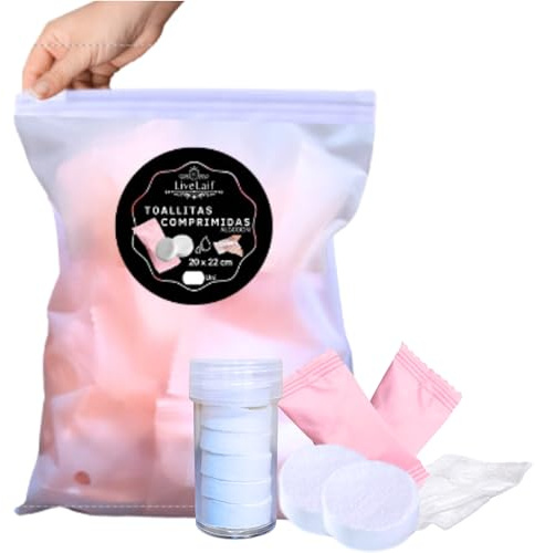 LiveLaif - 80 lingettes compressées en pastilles+distributeur | Serviettes compressées en pastilles | Lingettes humides | Lingettes sèches | Serviette