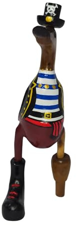 Sunzen Store Figura Decorativa de Pato Pirata - Artesanía en Raíz de Bambú y Madera de Acacia - Pintado a Mano (Alto: 50cm, Ancho: 15cm. Fondo: 22cm)
