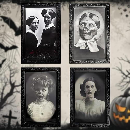 UieaMsio Marco de fotos de terror decorativo de Halloween, 4 unidades, decoración de retrato de terror 3D, marco de fotos lenticular, marco de holograma mágico lenticular
