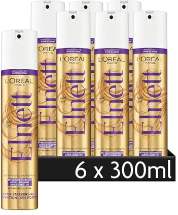 L'Oréal Paris Elnett Ultrafin hårspray, anti-gulnyans, för blont och grått hår, mycket starkt grepp, 6 x 300 ml