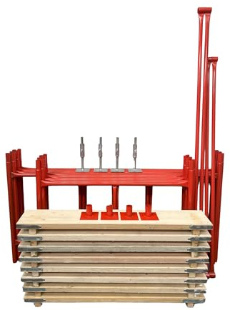 HILL TOP FABRICATIONS CO (1998) LTD - Scaffolding Tower with Boards & Adjustable Bases 5.94 Meters (19'6) Working Height 6x4 Base Size. Steel & Polyester Powder Coated (PPC) Quality Durable Finish.