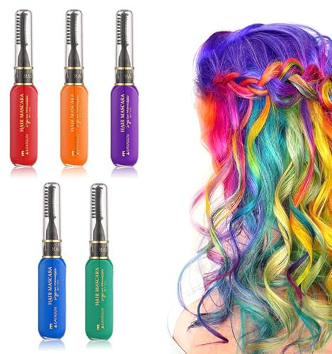 Thoquene 5 Farben Temporäre Haarfarbe Kinder Auswaschbar, Bunte Haarmascara, Hair Chalk Salon