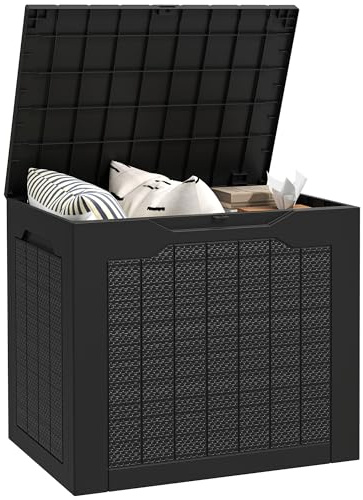 Outsunny Baule da Esterno da 93L con Maniglie Integrate e Gancio per Lucchetto, Contenitore da Esterno Impermeabile in Resina, 56x41x50 cm, Nero
