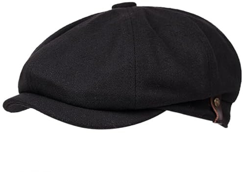 CZCMYAU Mens Cotton Newsboy Cap Classic Flat Cap 8 Panel Adjustable Vintage Peaky Newsboy Hats Ivy Golf Driving Cabbie Hat Black