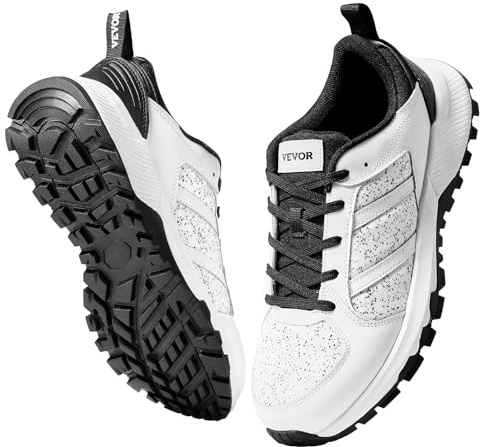 VEVOR Korsträningsskor, W breda sneakers, UK-storlek 9, breda tå-boxskor med fotvalvstöd och justerbar snörning, träningsskor för löpning, gymnastik, hundpromenader och tyngdlyftning (vit), Vitt, 42.5