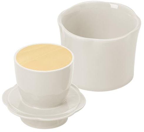 FYting Mantequillera,Mantequera Francesa,Flower Ceramic Butter Can 150 ml con LíNea de Nivel de Agua para Fiestas, Cumpleaños, Navidad (Blanco)