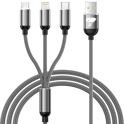 Multi Charger Cable, 3 in 1 Fast Charging Cable [1.2M] 3A Nylon Braided Multiple Charger Cable with Micro USB Type C Lightning Connector for iPhone 17 16 15 14, Samsung, Huawei, Nexus, LG, Nokia, Sony