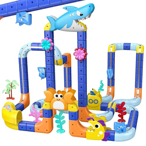 193 Pièces DIY Cube Track, Train Electrique Jouet Enfant 3 4 5 6 7 8 Ans Garcon Circuit Magnétique Cadeau Jeu de Construction Circuit Flexible Cadeau Garcon Fille 3-8 Ans