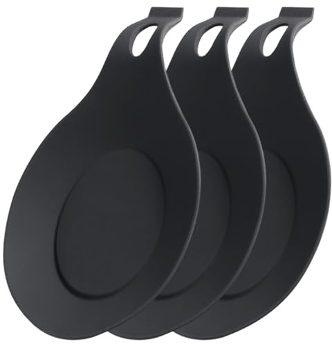 SUPVOX Soporte para Cuchara de Silicona Negro 3 Piezas, Portacucharas Colgante Resistente al Desgaste para Cocina y Comedor, Reposacucharas Práctico para Utensilios y Cubiertos