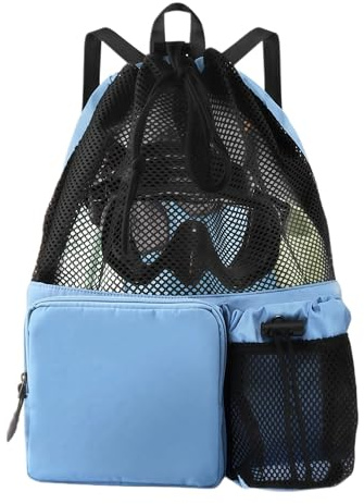 Swimming Bag, Blue Swim Bag with Wet & Dry Compartments, Breathable Mesh Drawstring Backpack for Pool, Beach & Gym Gear – Lightweight Quick-Dry Organiser for Kids and Adults