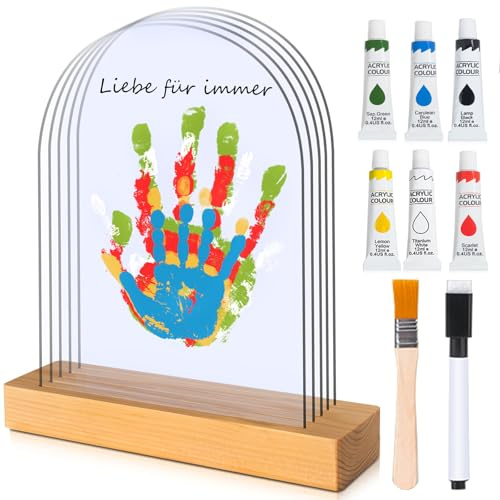VIVIIHOO Kit de Huellas Familiares 3D, Impresión de Manos y Pies del Bebé con Pinturas No Tóxicas, Regalo Recuerdo para Día de la Madre, Padre y Recién Nacido, Incluye Marcos