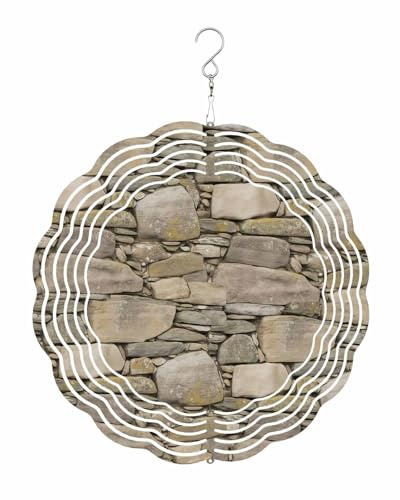 Retro Brick Stone Wind Spinner 12 Inch Gray Vintage Rock Wall Rustic Wind Spinners Outdoor 3D Stainless Steel Hanging Sculpture Decorations Gift for Garden Yard Porch Balcony
