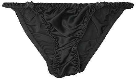 LSHARON SILK Perizoma Sexy da Donna 100% Seta di Gelso Perizoma G-string Lingerie Biancheria Intima Slip Mutandine, Nero , M