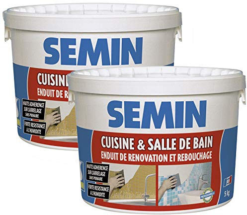 SEMIN Enduit de Rebouchage & Rénovation Cuisine et Salle de Bain 5 kg – Enduit Prêt à l’Emploi, Haute Adhérence sur Carrelage sans Primaire, Résistant à l’Humidité, Murs Intérieurs - Lot de 2