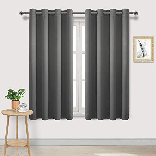 DWCN Blackout Curtains for Bedroom - Thermal Insulated Room Darkening Eyelet Window Curtains for Living Room 55 x 69 inch Length, Dark Grey, 2 Panels